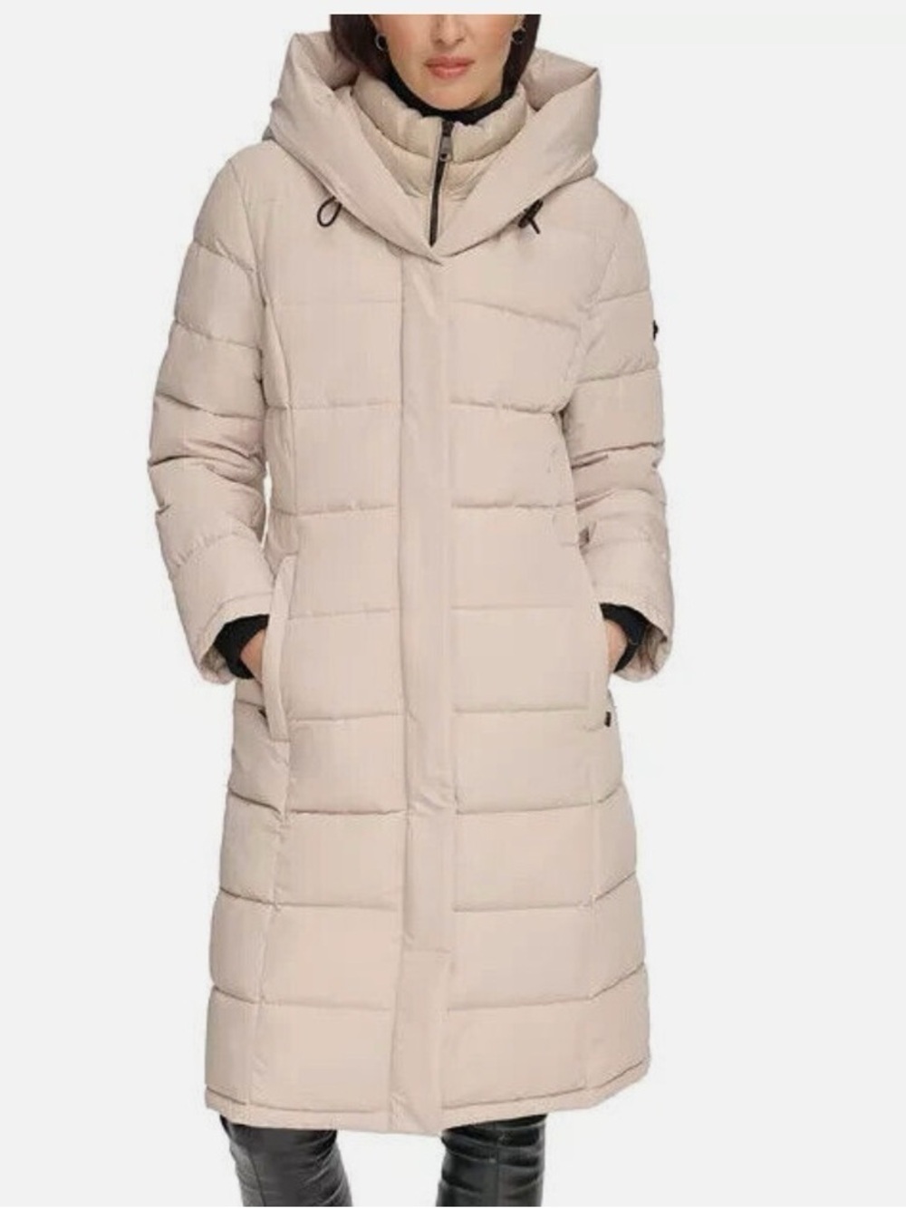 DKNY Water-Resistant Hooded Bib Long Puffer Coat XL